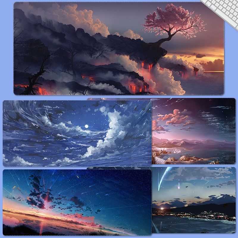 Natural Rubber Anime Landscape Series Office Computer Desk Pad Non-slip Texture Enhanced Gaming Keyboard Pad 800x300x2MM